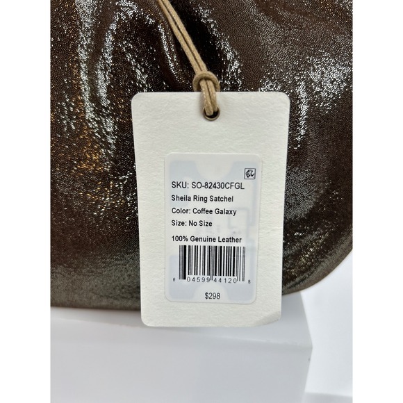 Hobo Brown Leather Metallic‎ Ring Handle Shoulder Bag Purse - Picture 12 of 12